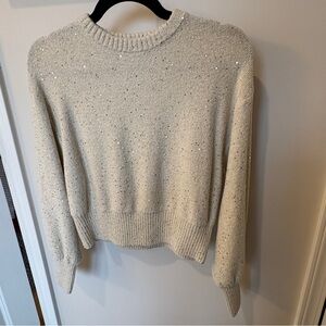 Old Navy Women's Cream and Gold Sparkles Sweater